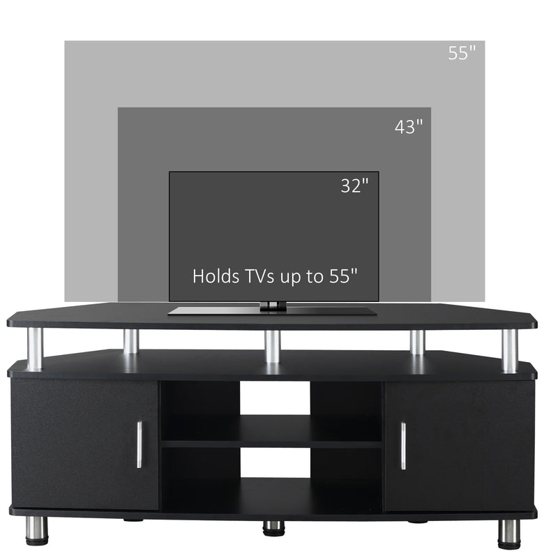 TV Unit Cabinet for TVs up to 55 Inch, Entertainment Center with 2 Storage Shelves and Cupboards, for Living Room, Black