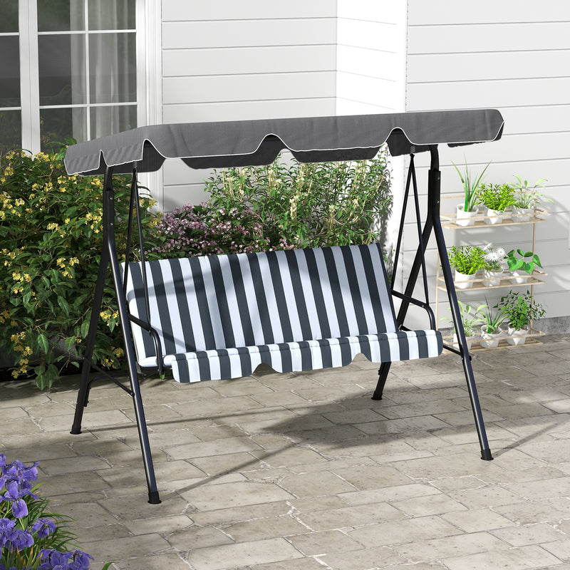 3-Seat Swing Chair Garden Swing Seat with Adjustable Canopy for Patio, Grey and White