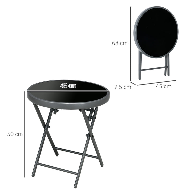 45cm Outdoor Side Table, Round Folding Patio Table with Imitation Marble Glass Top, Small Coffee Table