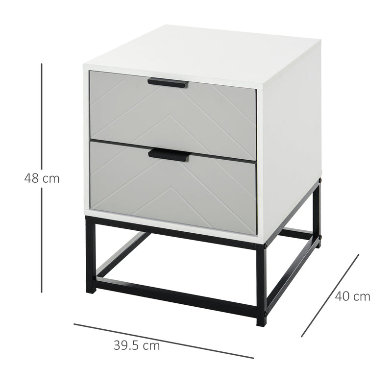 Bedside Cabinet with 2 Drawer Storage Unit, Unique Shape Bedroom Table Nightstand with Metal Base, for Living Room, Study Room, Dorm