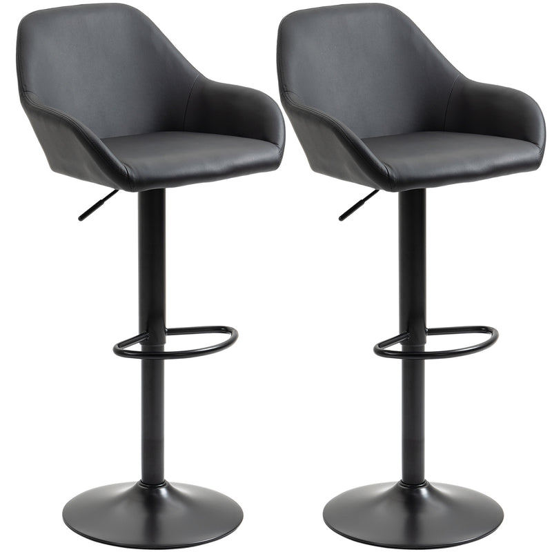 Adjustable Bar Stools Set of 2, Swivel Barstools with Footrest and Backrest, PU Leather and Steel Base, for Kitchen Counter Dining Room, Black