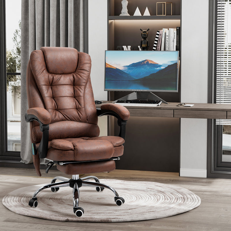 Heated 6 Points Vibration Massage Executive Office Chair Adjustable Swivel Ergonomic High Back Desk Chair Recliner with Footrest Brown