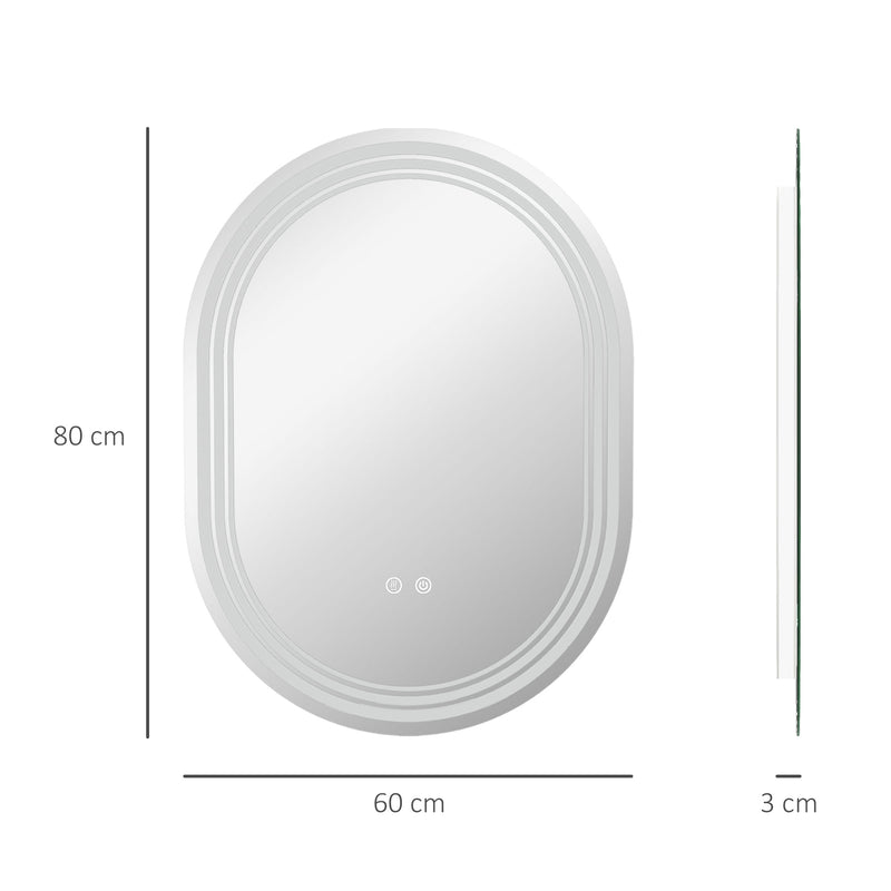 800 x 600mm Bathroom Mirror with LED Lights Makeup Mirror with Anti-fog Touch, Switch, Vertical or Horizontal