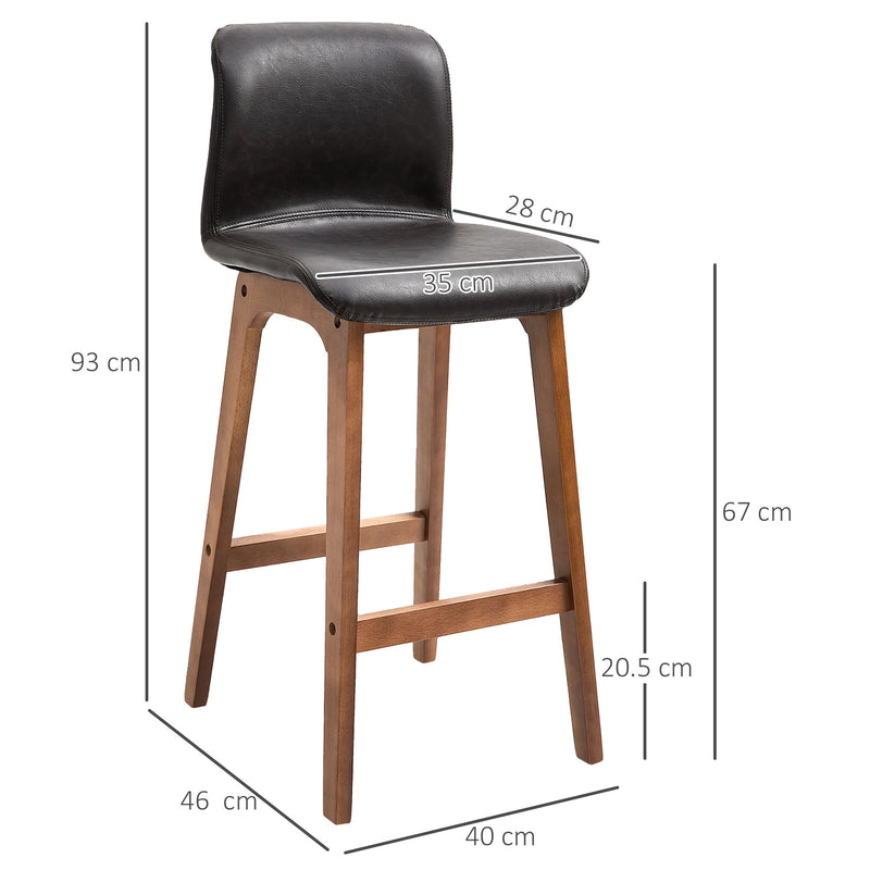 Modern Bar Stools Set of 2, PU Leather Upholstered Bar Chairs with Wooden Frame, Footrest for Home Bar, Dining Room