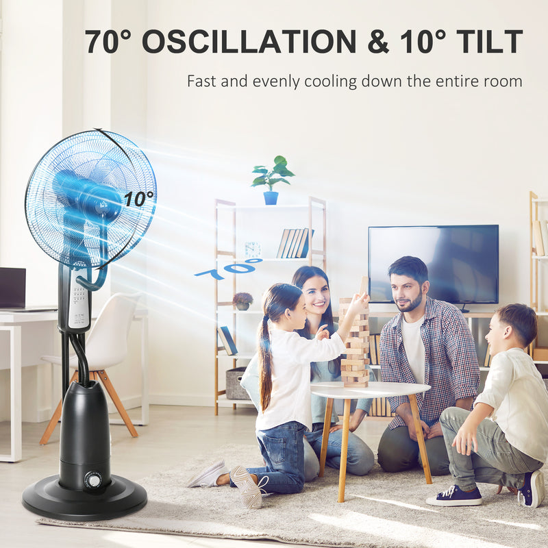 Pedestal Fan with Water Mist Spray, Humidifying Misting Fan, Standing Fan with 3 Speeds, 2.8L Water Tank, Timer and Remote, Black