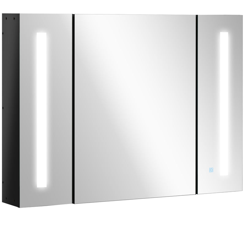 LED Bathroom Cabinet with Mirror, Wall Mounted Dimmable Storage Organiser with 3 Mirrored Doors and Adjustable Shelves