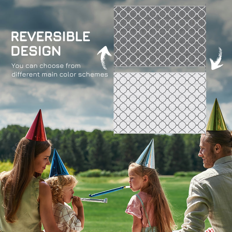 Reversible Outdoor Rug with Carry Bag and Ground Stakes, Waterproof Plastic Straw Mat for Backyard, Deck, RV, Picnic, Camping Grey & White