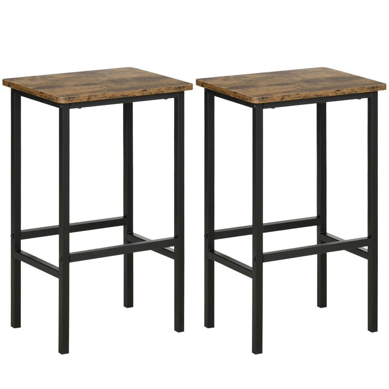 Industrial Set of 2 Bar Chairs with Footrest, Counter Height Bar Stools for Dining Area Home Pub Rustic, Brown