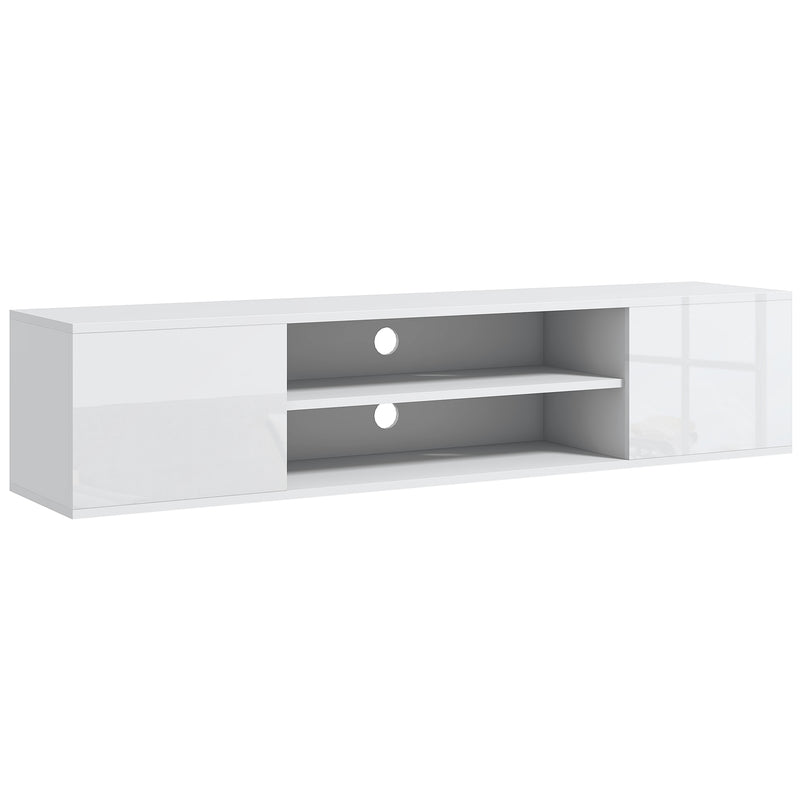 Floating TV Stand Cabinet for TVs up to 60", Wall Mounted TV Unit w/ Open Shelf, Storage Cupboards, Cable Management, White