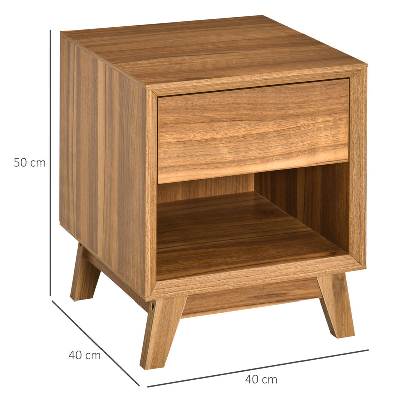 Modern Bedside Table Nightstand, Living Room End Table, Side Table with Drawer and Shelf, Walnut Brown