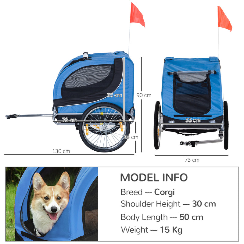 Dog Bike Trailer Folding Bicycle Pet Trailer W/Removable Cover-Blue