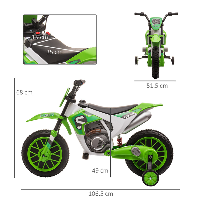 12V Kids Electric Motorbike Ride On Motorcycle Vehicle Toy with Training Wheels for 3-5 Years Old, Green