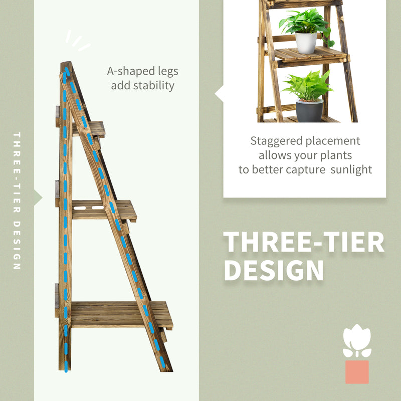 3 Tier Flower Stand Wood Folding Planter Ladder Display Shelf Rack for Garden Outdoor Backyard 40Lx37Wx93H(cm)