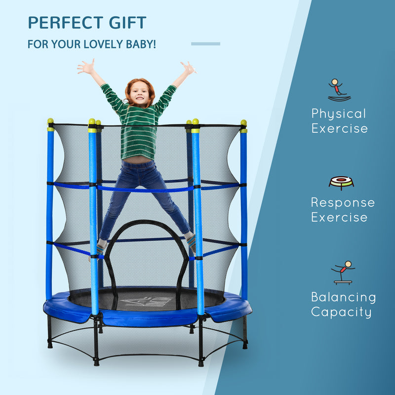 5.2FT Kids Trampoline with Safety Enclosure, Indoor Outdoor Toddler Trampoline for Ages 3-10 Years, Blue