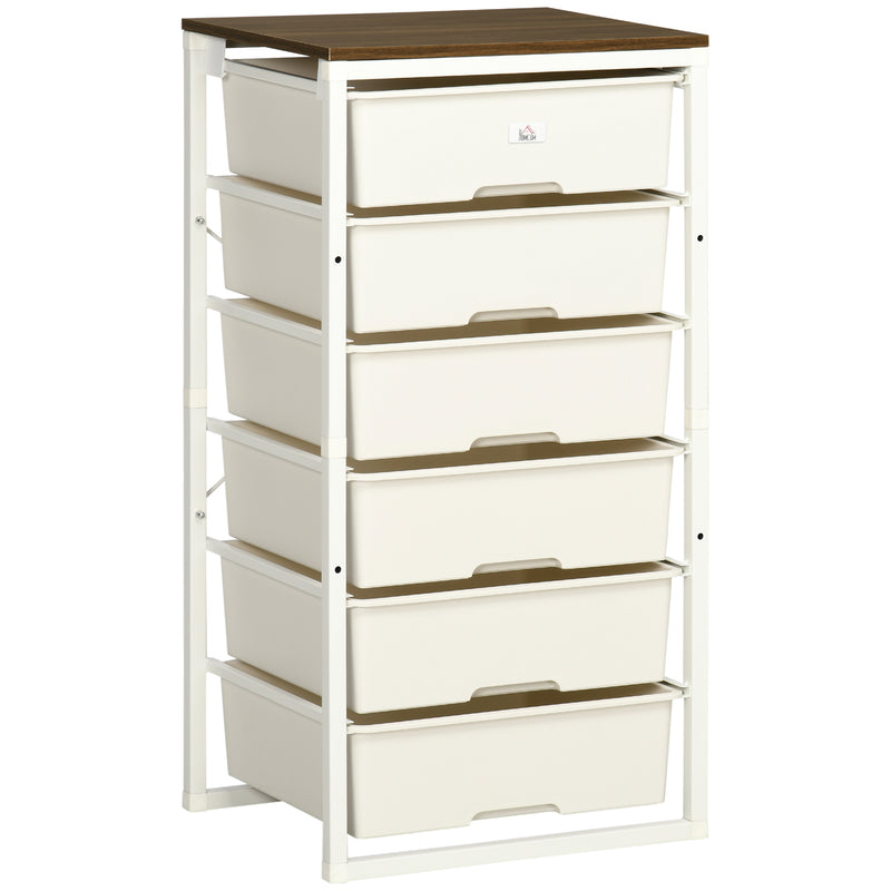 Chest of Drawers, 6-Drawer Storage Organiser Unit with Steel Frame for Bedroom, Living Room, White