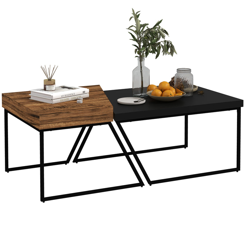Coffee Table Set of 2, Geometric Coffee Table with Spacious Legroom, Steel Frame and Thick Tabletop, Industrial Coffee Tables