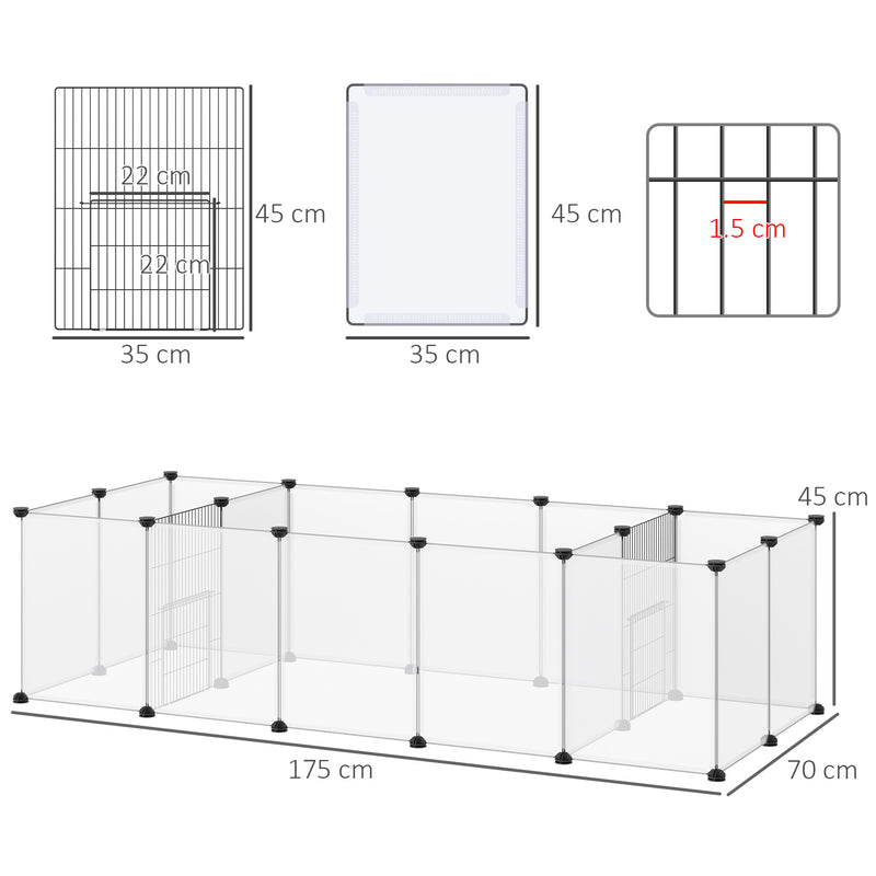 Pet Playpen DIY Small Animal Cage 18 Panels Portable Metal Wire Yard Fence for Guinea Pigs Hedgehogs, 175 x 70 x 45 cm, White