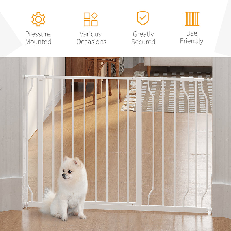 Expandable Dog Gate with Door pressure,75-115cm Doorway Pet Barrier Fence for Hallways, Staircases, White