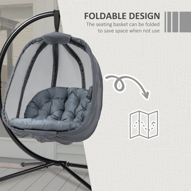 Hanging Egg Chair, Folding Swing Hammock with Cushion and Stand for Indoor Outdoor, Patio Garden Furniture, Grey