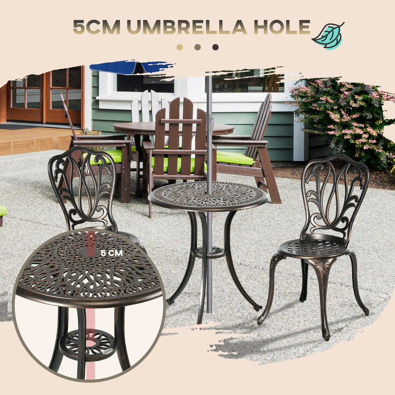 3 Piece Garden Bistro Set Aluminium Outdoor Furniture Set for 2 Patio Chairs and Table with Umbrella Hole Bronze Tone