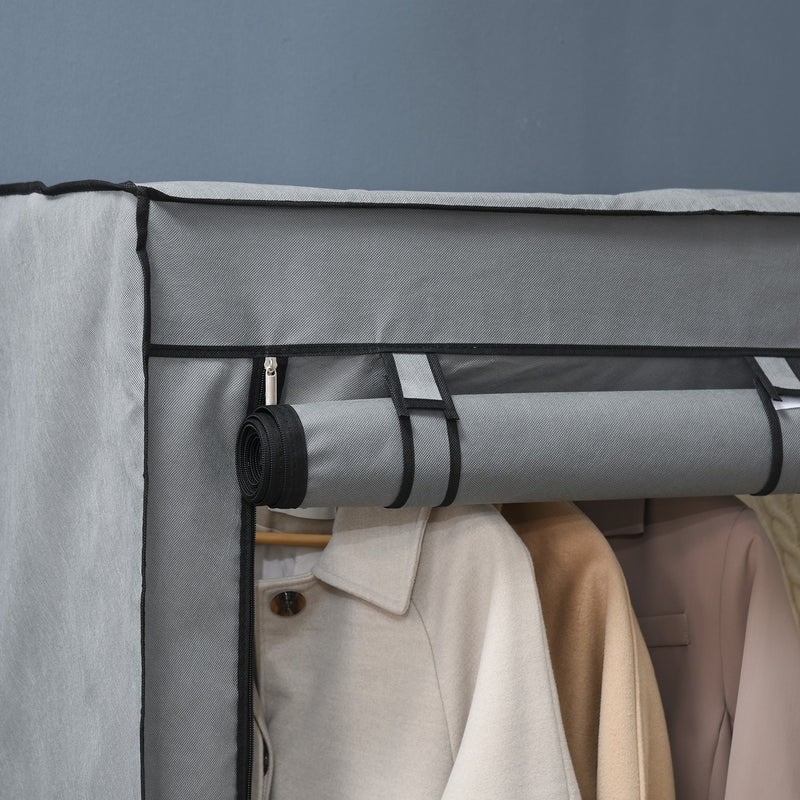 Fabric Wardrobe, Portable Fabric Cabinet, Foldable Coat Rack with 4 Shelves, 2 Hanging Rails, 118 x 49 x 170 cm, Light Grey