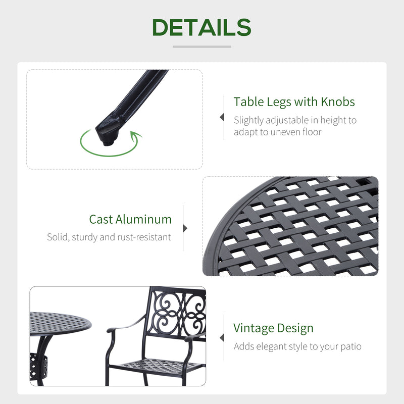 85cm Round Garden Table with Umbrella Hole, Aluminium Grid Motif Outdoor Dining Table for Garden Patio, Black