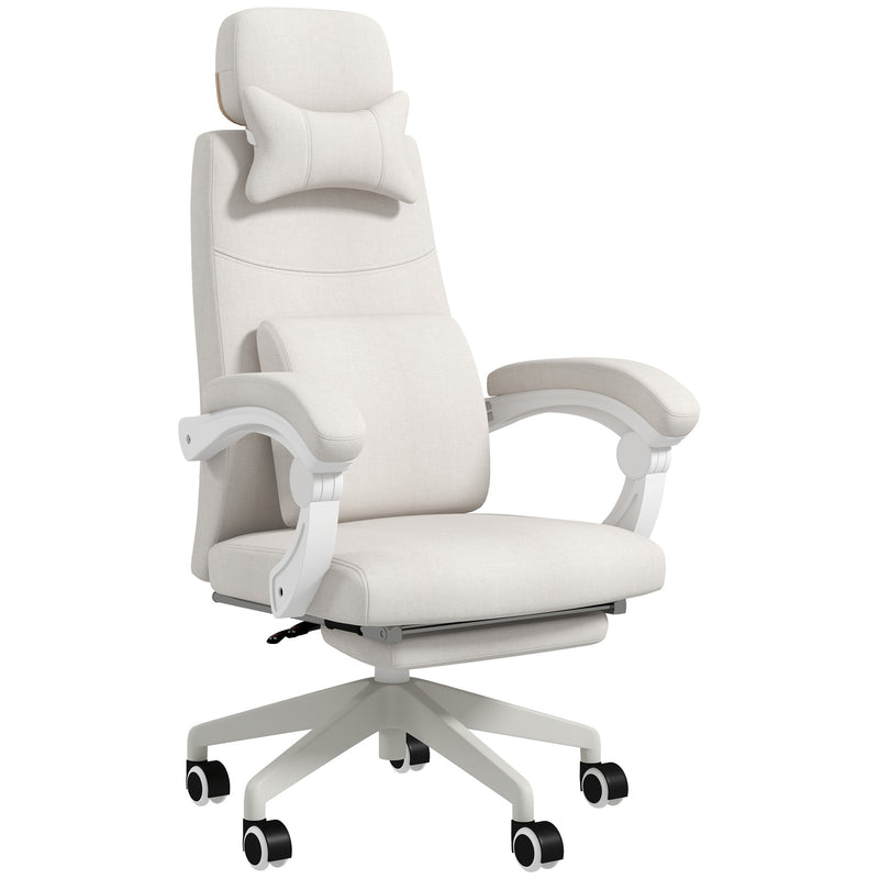 High Back Office Chair Reclining Computer Chair with Footrest Lumbar Support Adjustable Height Swivel Wheels White