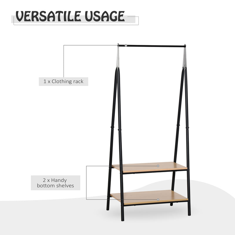 Clothes Rail, Freestanding Metal Clothes Rack with 2 Tier Storage Shelves for Bedroom and Entryway, 64 x 42.5 x 149 cm, Black Frame