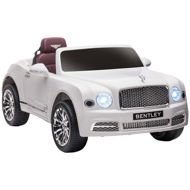 Kids Electric Ride On Car with Parent Remote, 12V Battery Powered Toy Car with Music Horn Lights MP3 Suspension Wheels for 37-72 Months, White