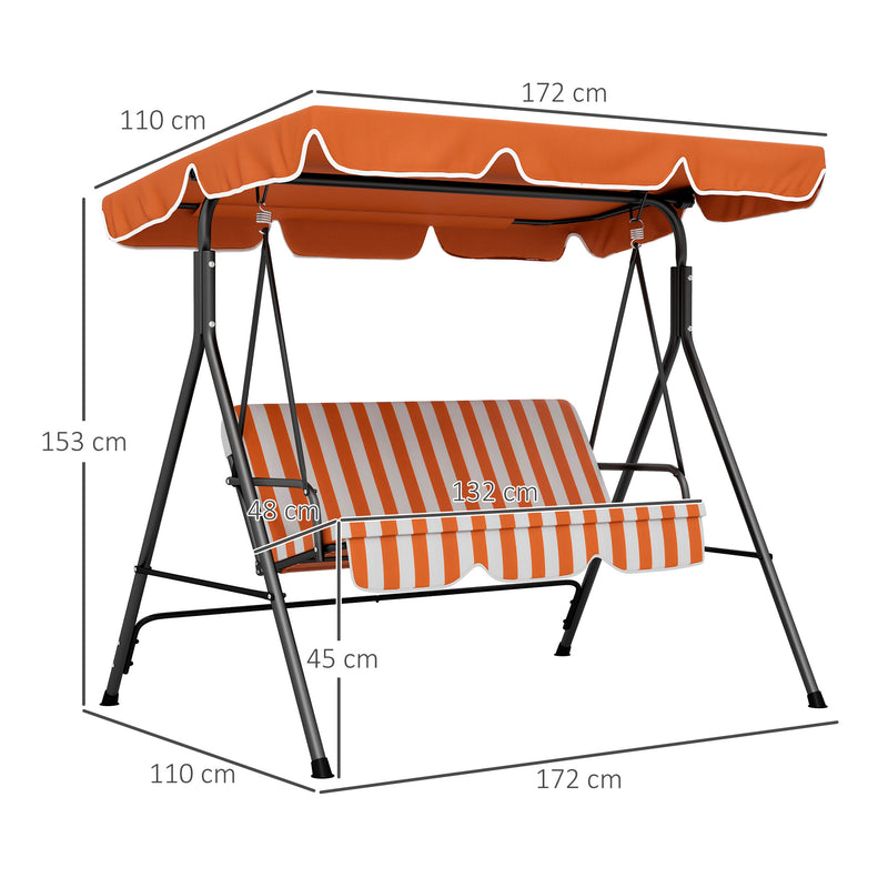 3-Seat Swing Chair Garden Swing Seat with Adjustable Canopy for Patio, Orange