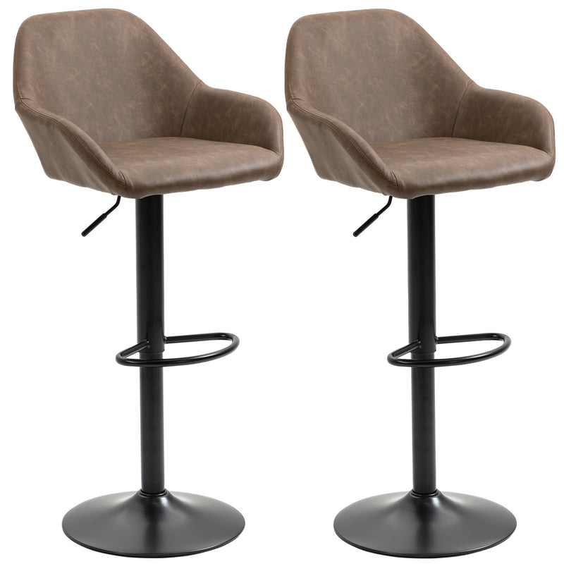 Adjustable Bar Stools Set of 2, Swivel Barstools with Footrest and Backrest, PU Leather Steel Base, for Kitchen Counter Dining Room Dark Brown
