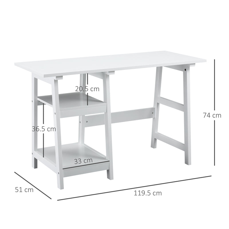 Compact Computer Desk with Storage Shelves Study Table with Bookshelf PC Table Workstation for Home Office Study White