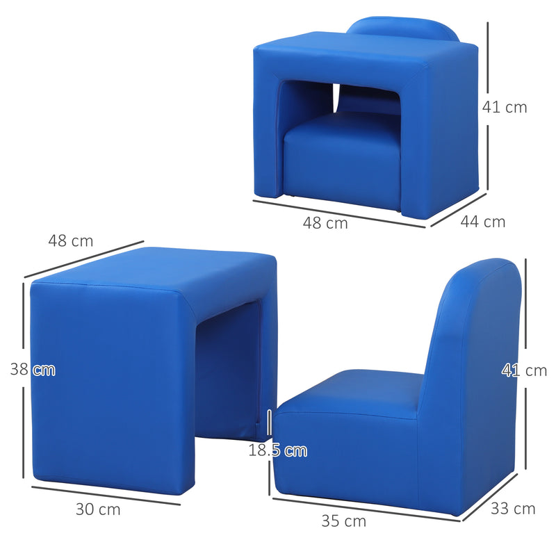2 In 1 Toddler Sofa Chair, 48 x 44 x 41 cm, for Game Relax Playroom, Blue