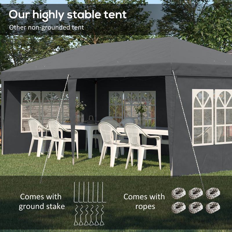 3 x 6m Pop Up Gazebo, Height Adjustable Marquee Party Tent with Sidewalls and Storage Bag, Grey