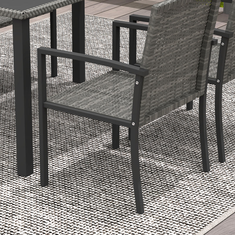 Outdoor Dining Set 5 Pieces Patio Conservatory with Tempered Glass Tabletop,4 Dining Chairs - Grey