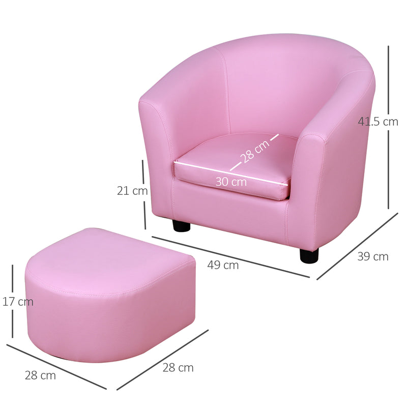 Kids Toddler Sofa Children's Armchair Footstool with Thick Padding, Anti-skid Foot Pads, 30 x 28 x 21cm, Pink