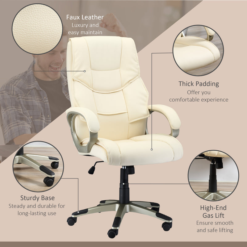 Home Office Chair High Back Computer Desk Chair with Faux Leather Adjustable Height Rocking Function Cream White