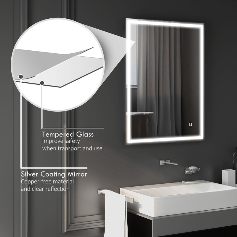 90 x 70cm LED Bathroom Mirror with Lights, Dimmable Makeup Mirror, Vanity Mirror with 3 Colour, Smart Touch, Anti-Fog