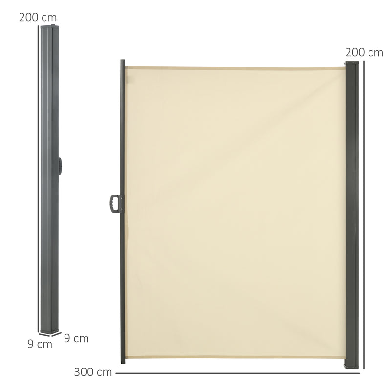 3 x 2m Retractable Sun Side Awning Screen Fence Patio Garden Wall Balcony Screening Panel Outdoor Blind Privacy Divider, Cream