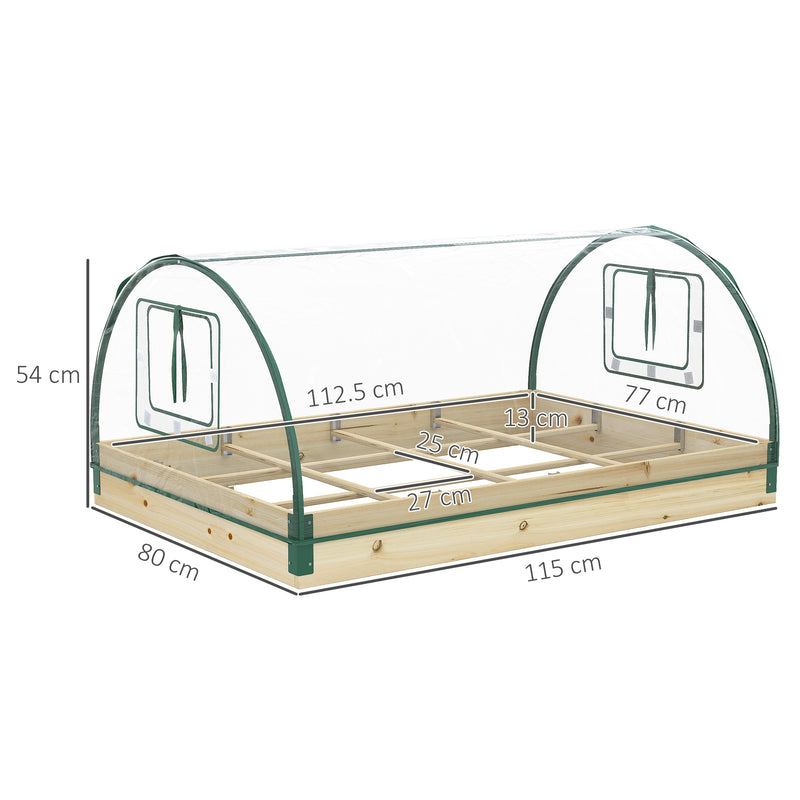 Raised Bed with Greenhouse, Wooden Garden Planter Box with PVC Cover, Roll Up Windows, Dual Use for Vegetables, Plants, Natural Wood Effect