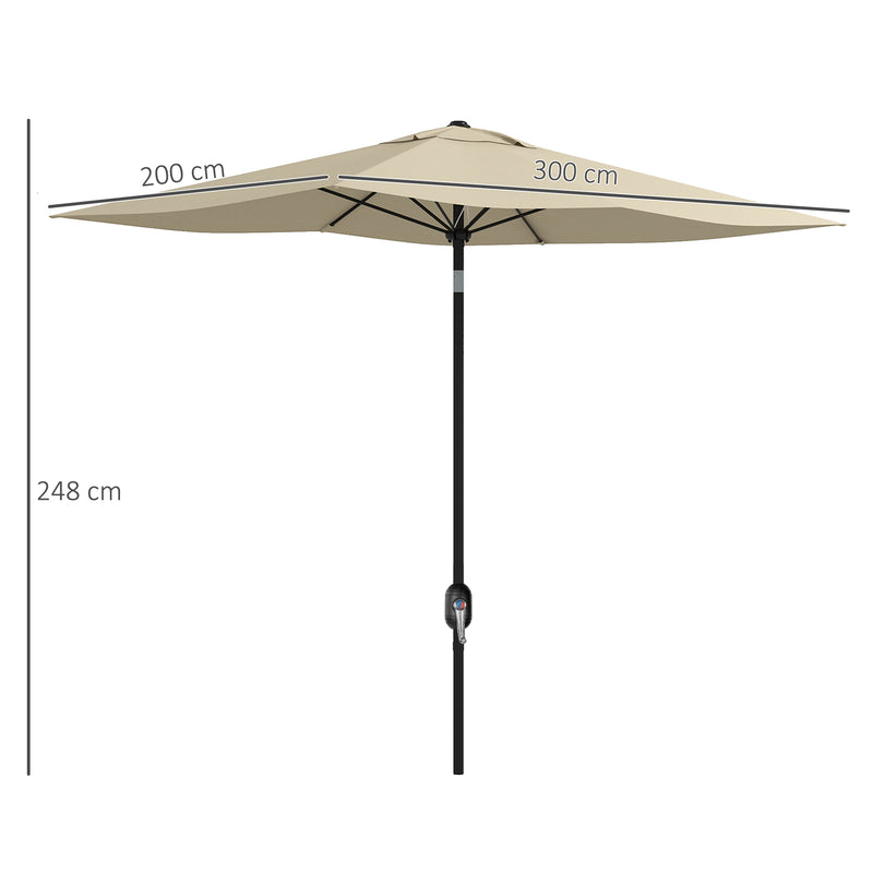 2 x 3(m) Garden Parasol Umbrella, Rectangular Outdoor Market Umbrella Sun Shade with Crank & Push Button Tilt, 6 Ribs, Aluminium Pole, Cream White