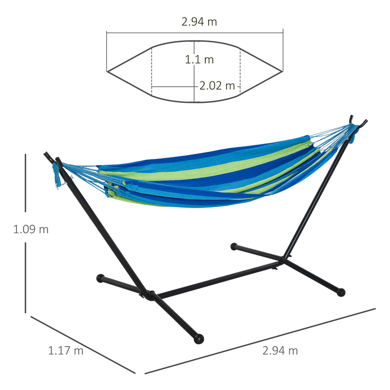294 x 117cm Hammock with Stand Camping Hammock with Portable Carrying Bag, Adjustable Height, 120kg Load Capacity, Green Stripe