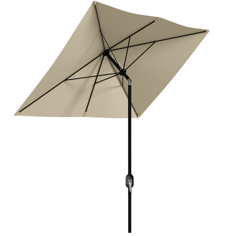 2 x 3(m) Garden Parasol Umbrella, Rectangular Outdoor Market Umbrella Sun Shade with Crank & Push Button Tilt, 6 Ribs, Aluminium Pole, Cream White