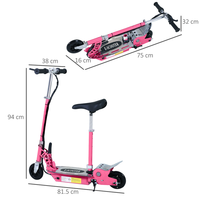 120W Teens Foldable Kids Powered Scooters 24V Rechargeable Battery Adjustable Ride on Outdoor Toy (Pink)
