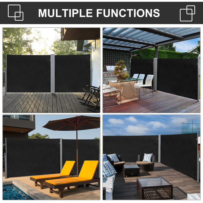 Retractable Side Awning Screen Fence Patio Garden Wall Balcony Screening Panel Outdoor Blind Privacy Divider (3x1.8M, Black)