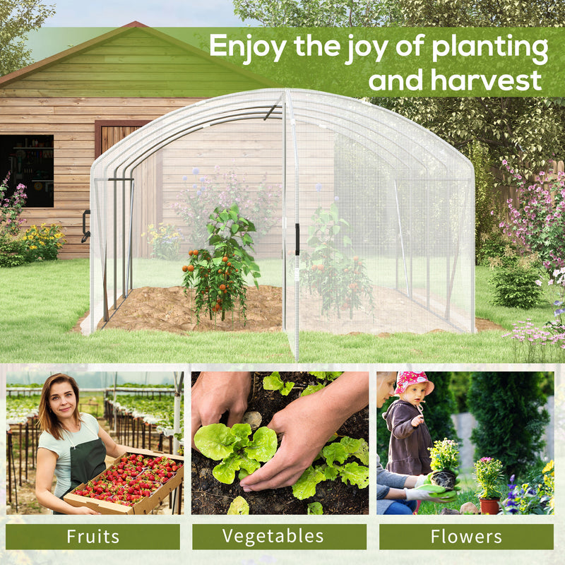 Polytunnel Greenhouse Walk-in Grow House with UV-resistant PE Cover, Door, Galvanised Steel Frame, 4 x 3 x 2m, White