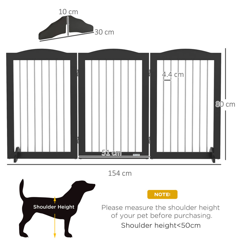 Foldable Dog Gate, Freestanding Pet Gate, with Two Support Feet, for Staircases, Hallways, Doorways - Black