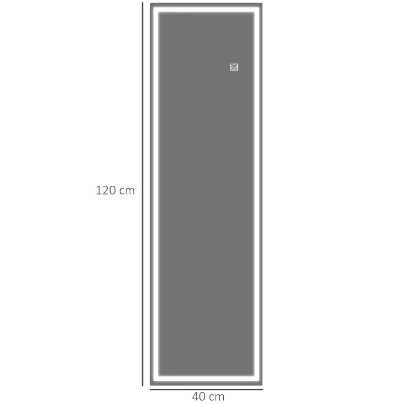 Dimming Full Length Mirror, 120 x 40cm Long Wall Mirror with 3 Colour LED, Smart Touch, Memory Function