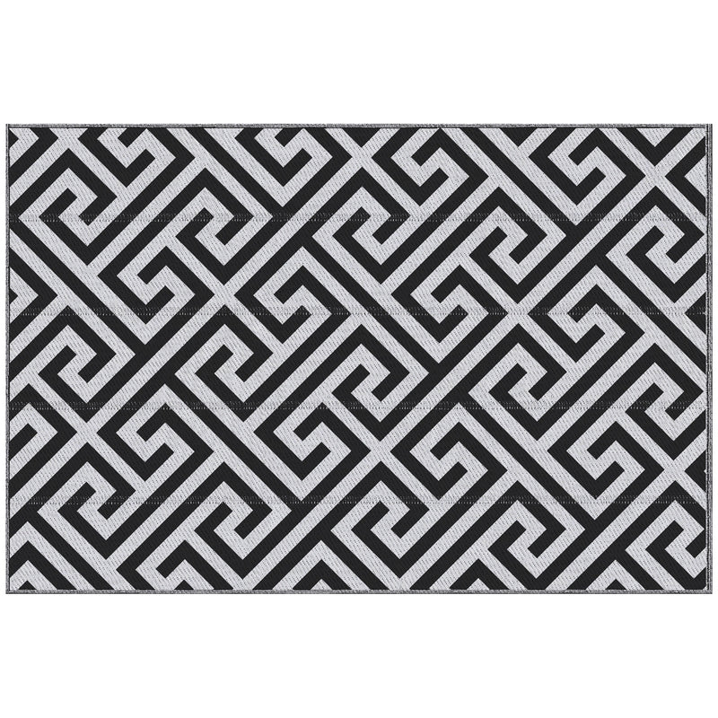 121 x 182 cm(4x6ft) Outdoor Patio Rug Reversible Mat Plastic Straw Rug Portable RV Camping Mat for Garden Deck Picnic Indoor, Black & White
