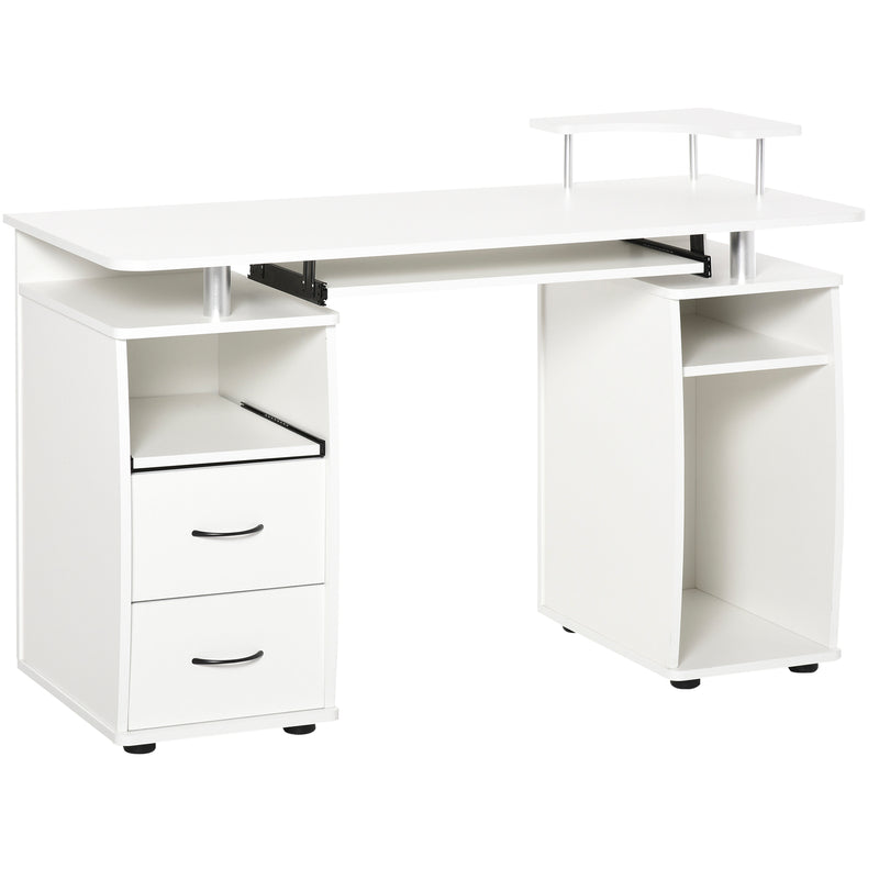 Computer Desk Office PC Table Workstation with Keyboard Tray, CPU Shelf, Drawers, Sliding Scanner Shelf, White